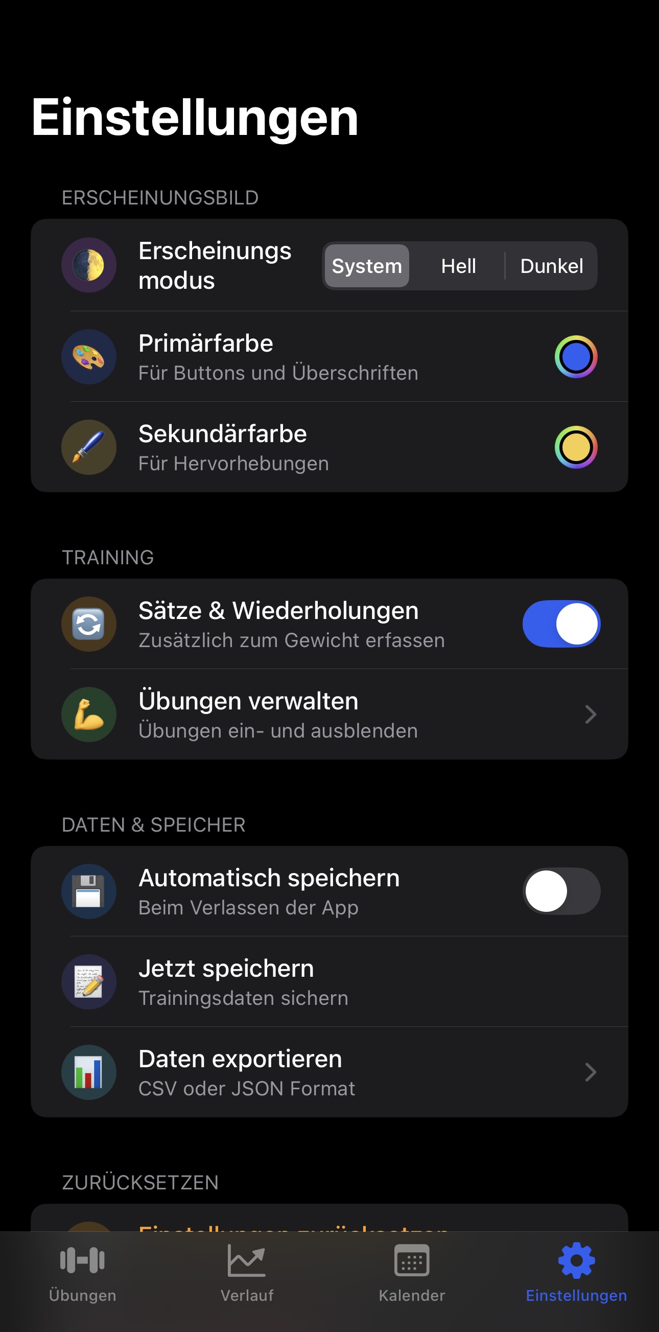 Einstellungsbildschirm